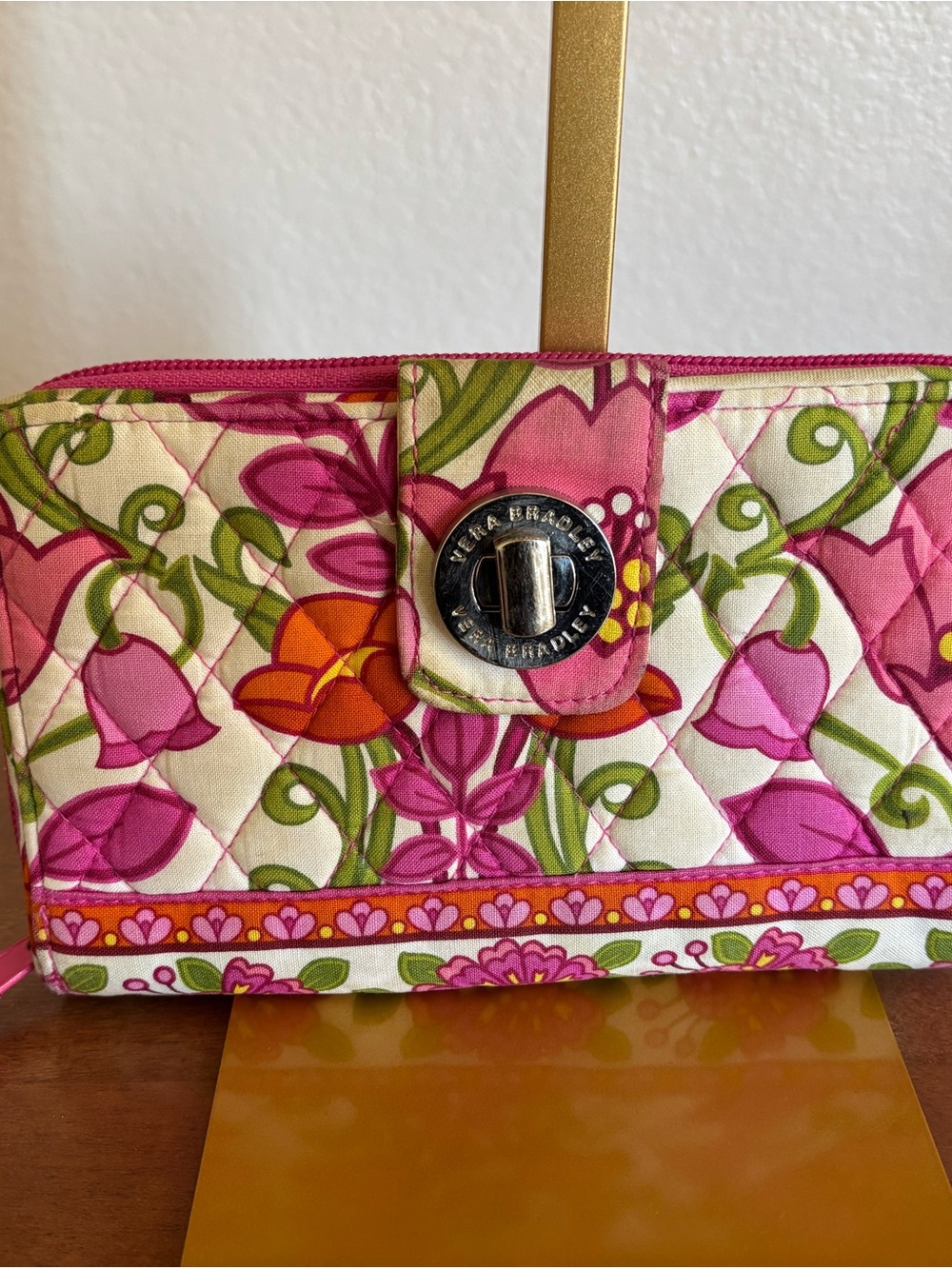 Vera Bradley Pink Floral Quilted Turn-Lock Wallet
